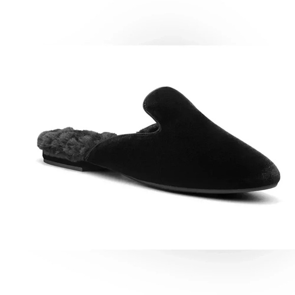 Woman BIRDIES Phoebe Black Velvet Furry Slip On Backless Mules Shoes Sz 7 EUC - Picture 1 of 11